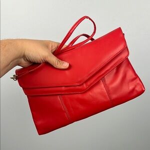 Vintage leather express red crossbody shoulder bag clutch purse removable strap